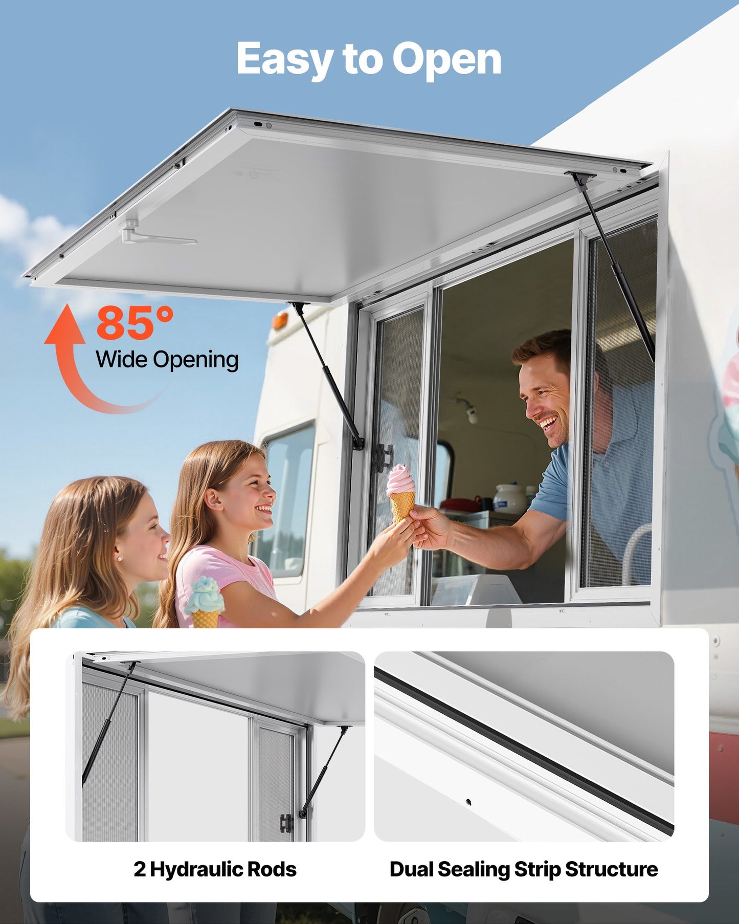 VEVOR Concession Window 60x36 in, Aluminum Alloy Service Window for Food Truck, Up to 85 Degrees,-$300