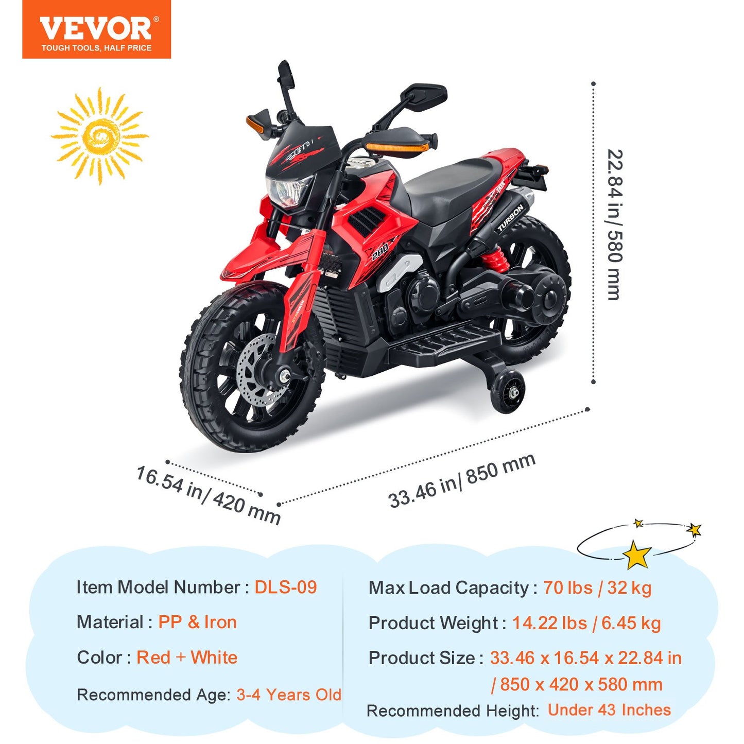 VEVOR Kids Ride On Motorcycle, 12V Battery Powered Electric Motorcycle with Speed Up to 3mph,-$90
