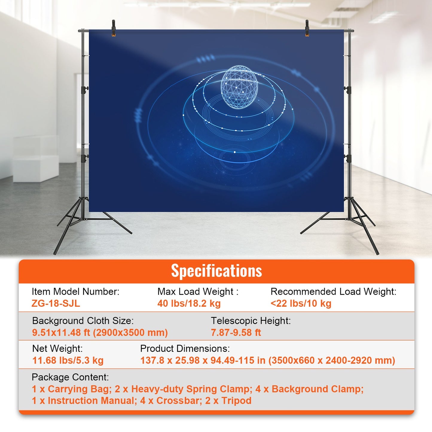 VEVOR 12 x 10 ft Heavy Duty Backdrop Stand, Height Adjustable Photography Backdrop Stand,-$65