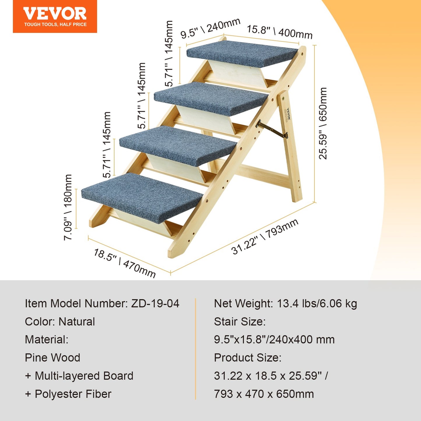 VEVOR Wood Pet Stairs/Pet Steps, 2-in-1 Foldable Wooden Dog Stair for Beds, Sofa and Cars,-$70