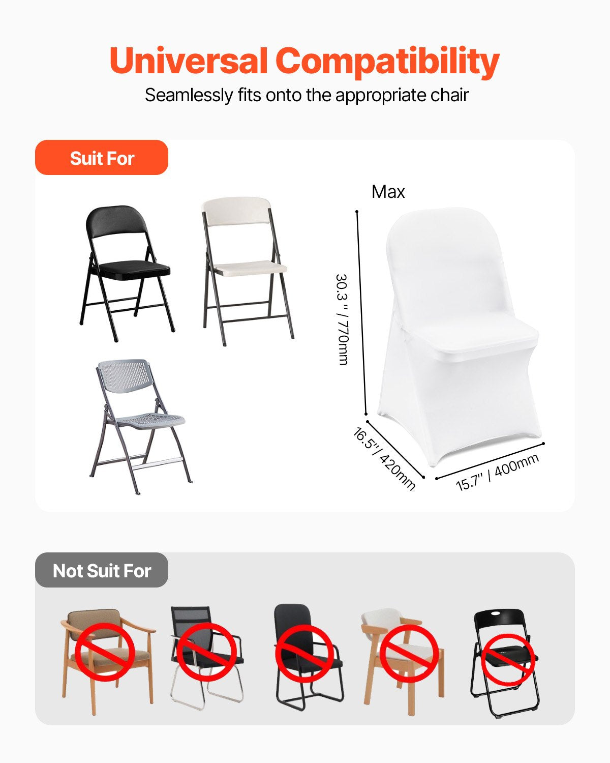 VEVOR Stretch Spandex Folding Chair Covers, Universal Fitted Chair Cover, Removable Washable,-$25