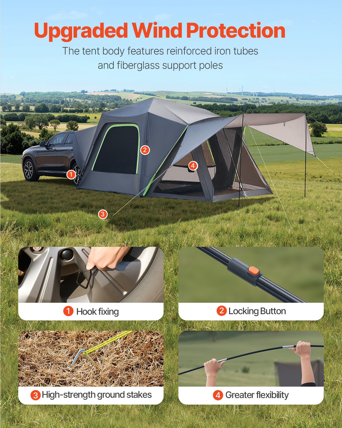 VEVOR SUV Tent for Camping, 10FT L x 10FT W, Waterproof PU2000mm Spacious Double Layer Design,-$280
