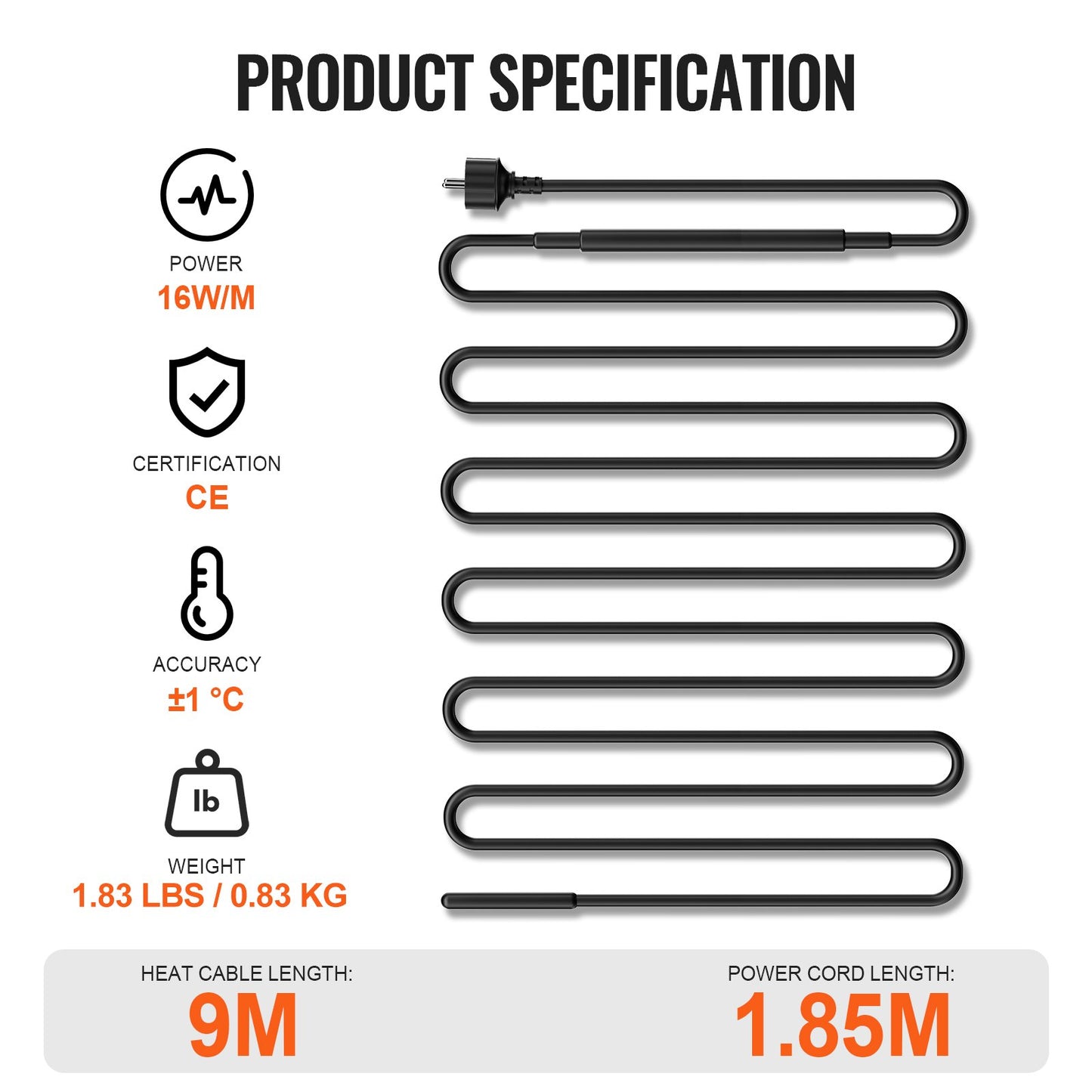 VEVOR Self-Regulating Pipe Heating Cable, 30FT 5W/FT Heat Tape for Pipes, Roof Snow Melting,-$30