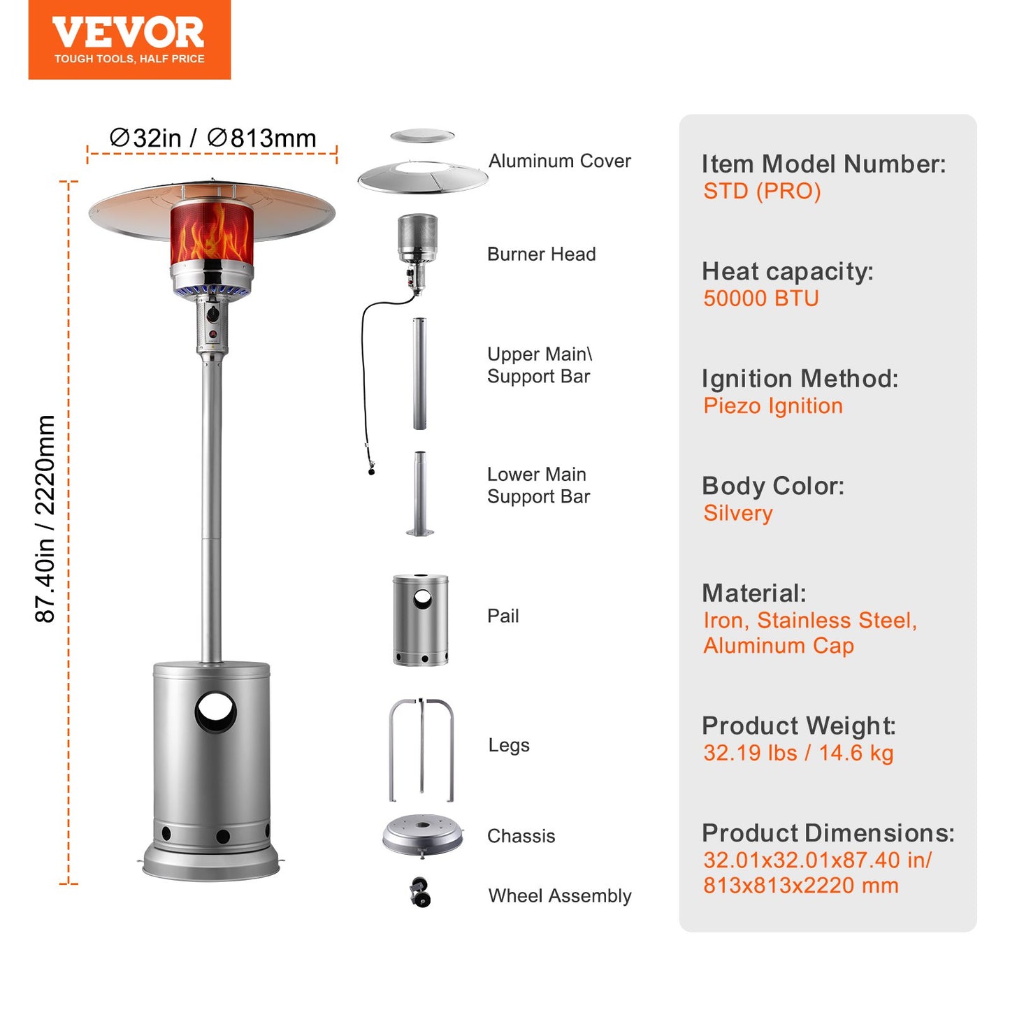VEVOR Patio Heater for Outdoor Use, 50000BTU Propane Heater Tall Hammered With Round Table,-$130