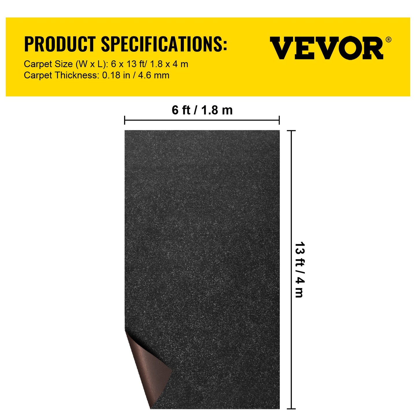 VEVOR Boat Carpet, 6 ft x 13.1 ft Marine Carpet for Boats, Waterproof Black Indoor Outdoor Carpet,-$50