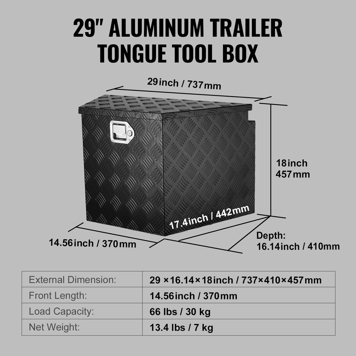 VEVOR Trailer Tongue Box,Aluminum Alloy Diamond Plate Tongue Box Tool Chest,Heavy Duty with Lock & Keys,Utility Trailer Tongue Box for Pickup Truck,RV,Trailer