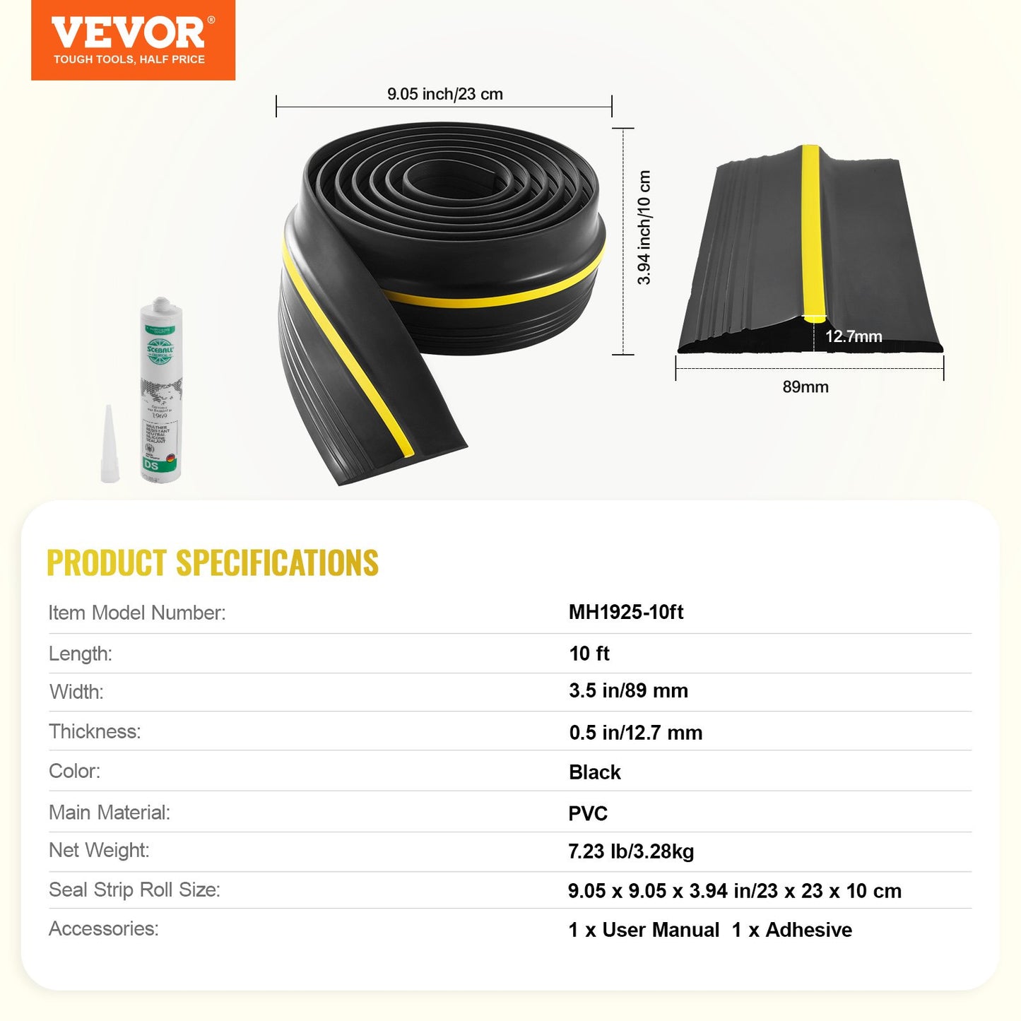 VEVOR Garage Door Threshold Seal Strip, 10 FT Universal Garage Door Floor Seal Strip with Adhesive,-$25