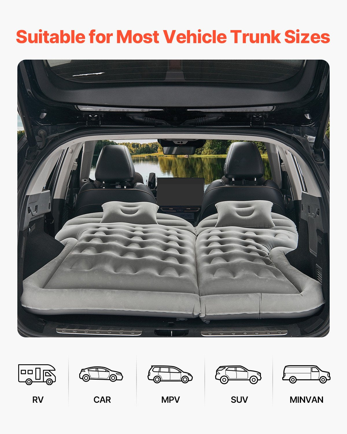 VEVOR Car Air Mattress, Inflatable Car Camping Mattress, Flocking Thickened Travel Beds, Comfortable,-$45