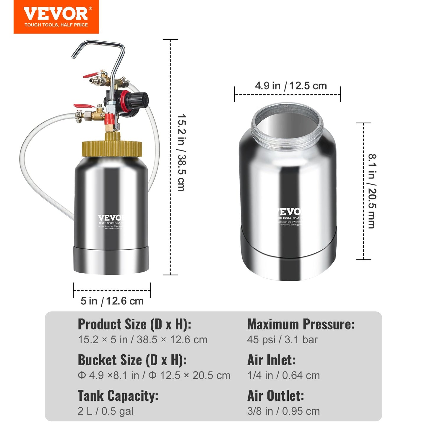 VEVOR 2L/0.5gal Spray Paint Pressure Pot Tank, Lightweight Air Paint Pressure Pot, 1.8mm Nozzle,-$40