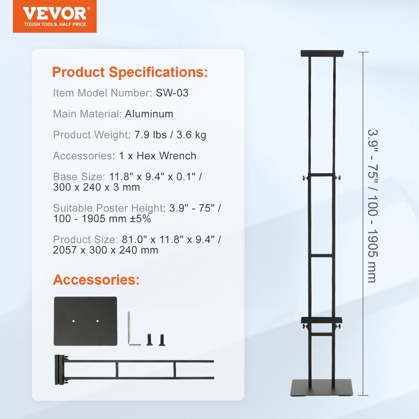 VEVOR Poster Stand, Adjustable Height Up to 75", Double-Sided Heavy Duty Pedestal Sign Holder,-$25