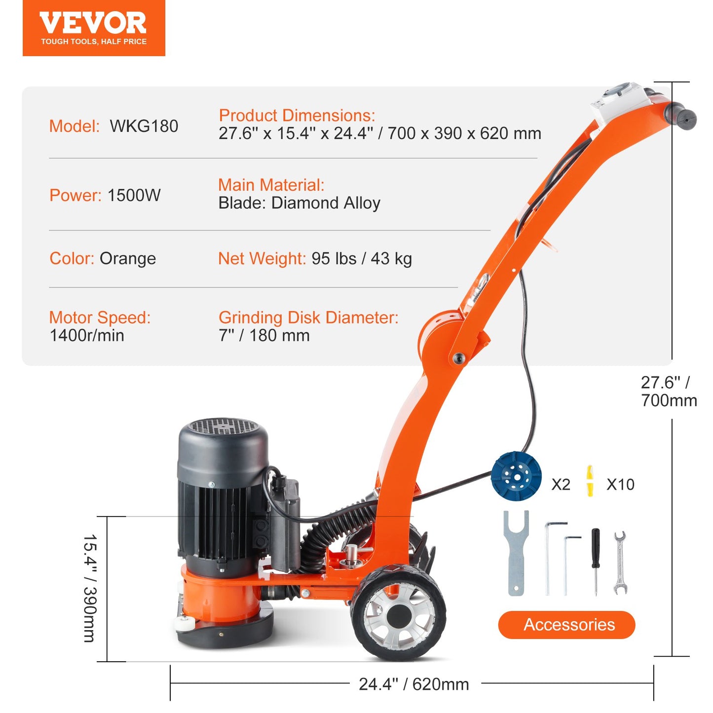 VEVOR Electric Concrete Floor Grinder 7" Walk-Behind Grinder 1.7HP Concrete Floor Polisher,-$750