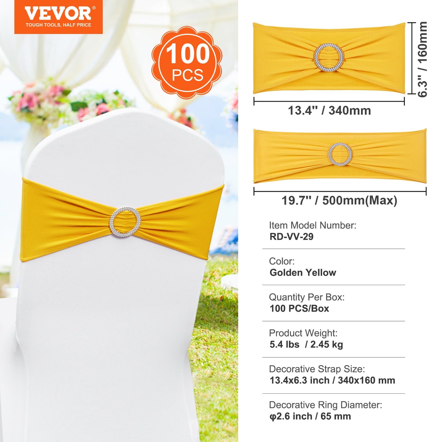 VEVOR Stretch Spandex Chair Sashes, Chair Slipcover and Stretch Chair Sash with Round Buckle,-$40