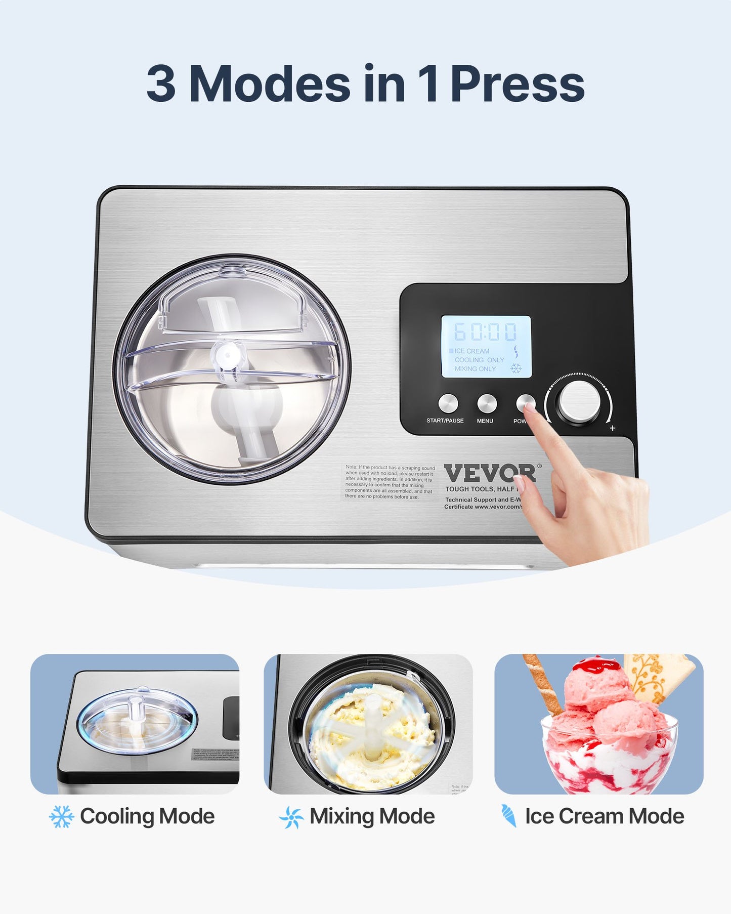 VEVOR Automatic Ice Cream Maker with Built-in Compressor, 2 Quart No Pre-freezing Fruit Yogurt Machine,-$170