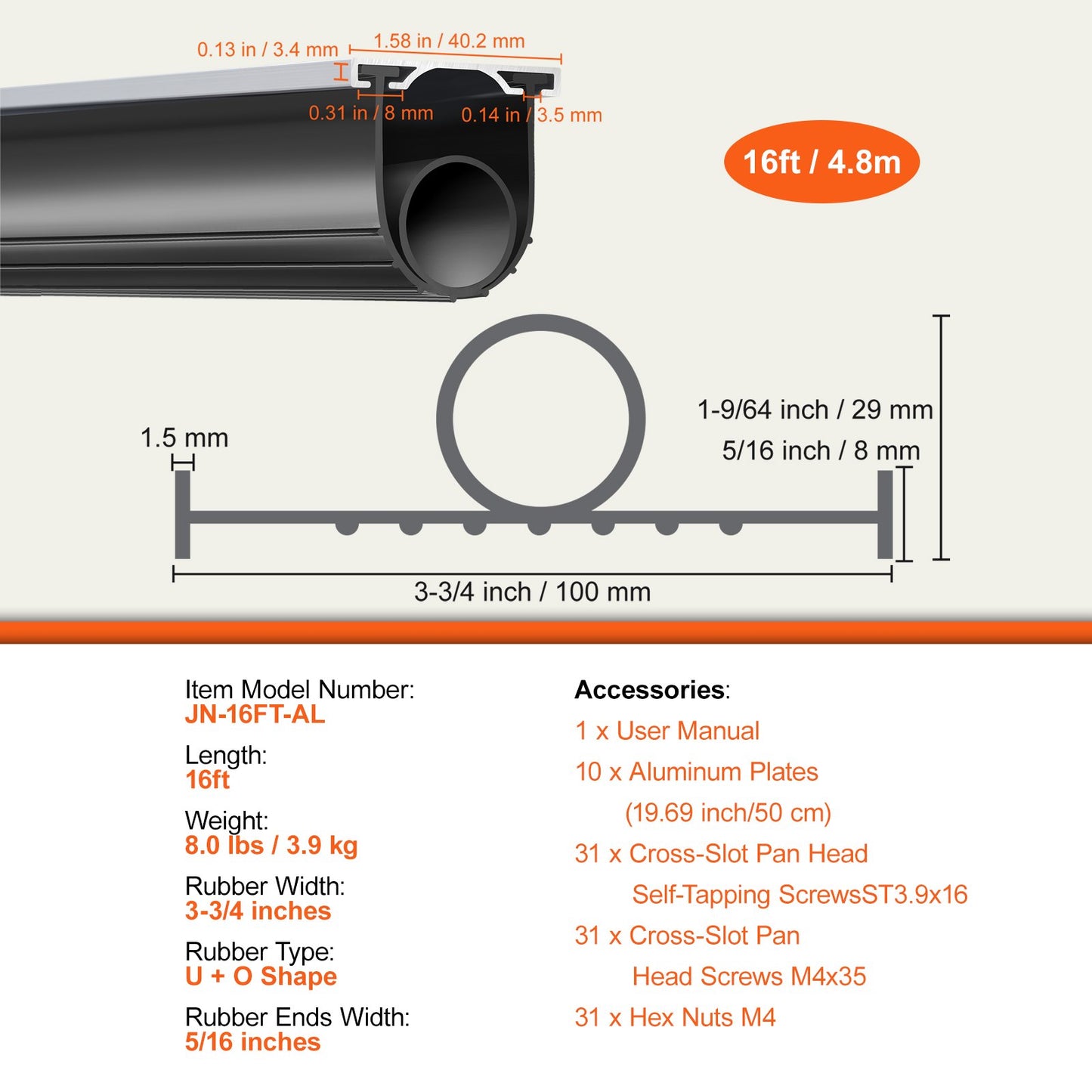 VEVOR Garage Door Seals Bottom Rubber, U Shape +O Ring Garage Door Bottom Weather Seal,-$25