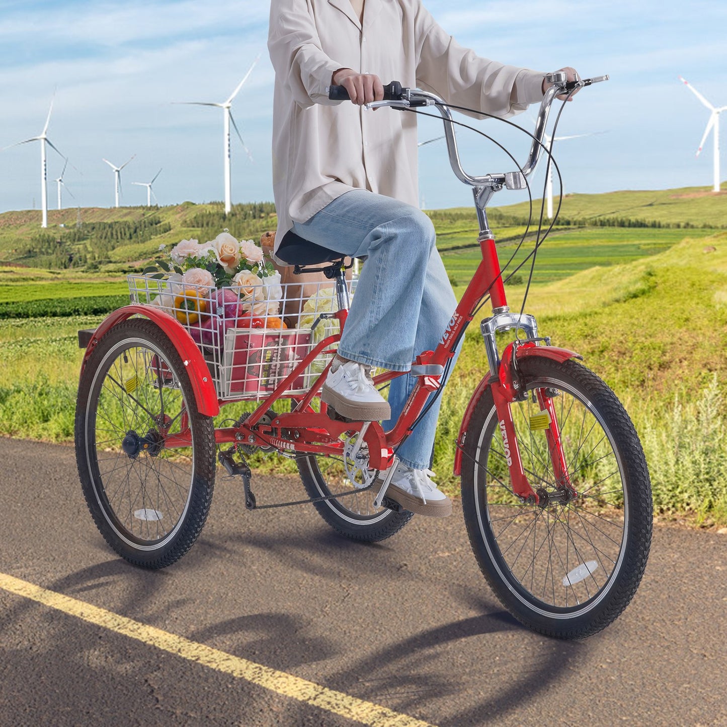 VEVOR Folding Adult Tricycle, 24-Inch Adult Folding Trikes, Carbon Steel 3 Wheel Cruiser Bike,-$250