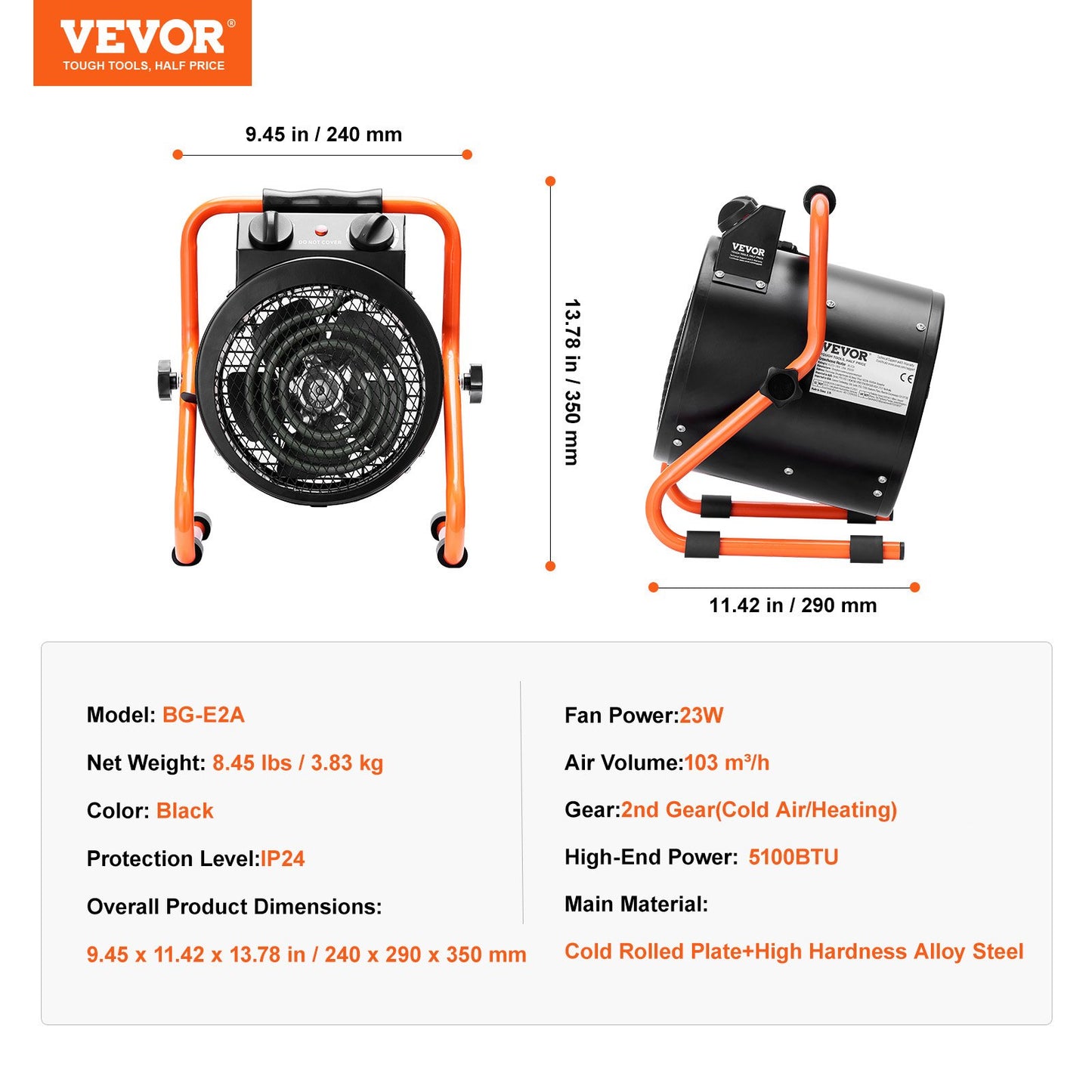 VEVOR Greenhouse Heater, 1500W Fast Heating with Overheat Protection, 2-Speed Setting Small Grow,-$70