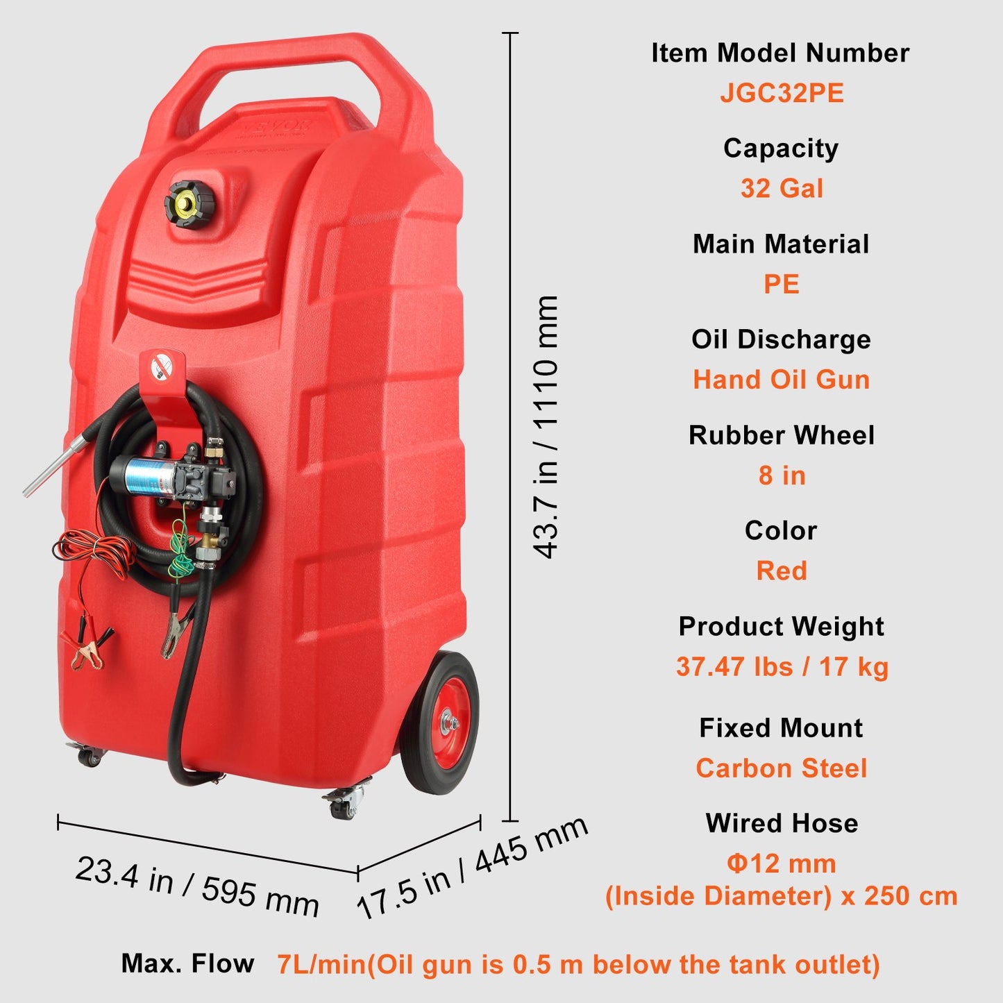 VEVOR Fuel Caddy, 32 Gallon, Portable Fuel Storage Tank On-Wheels, with 12V DC Transfer Pump,-$330