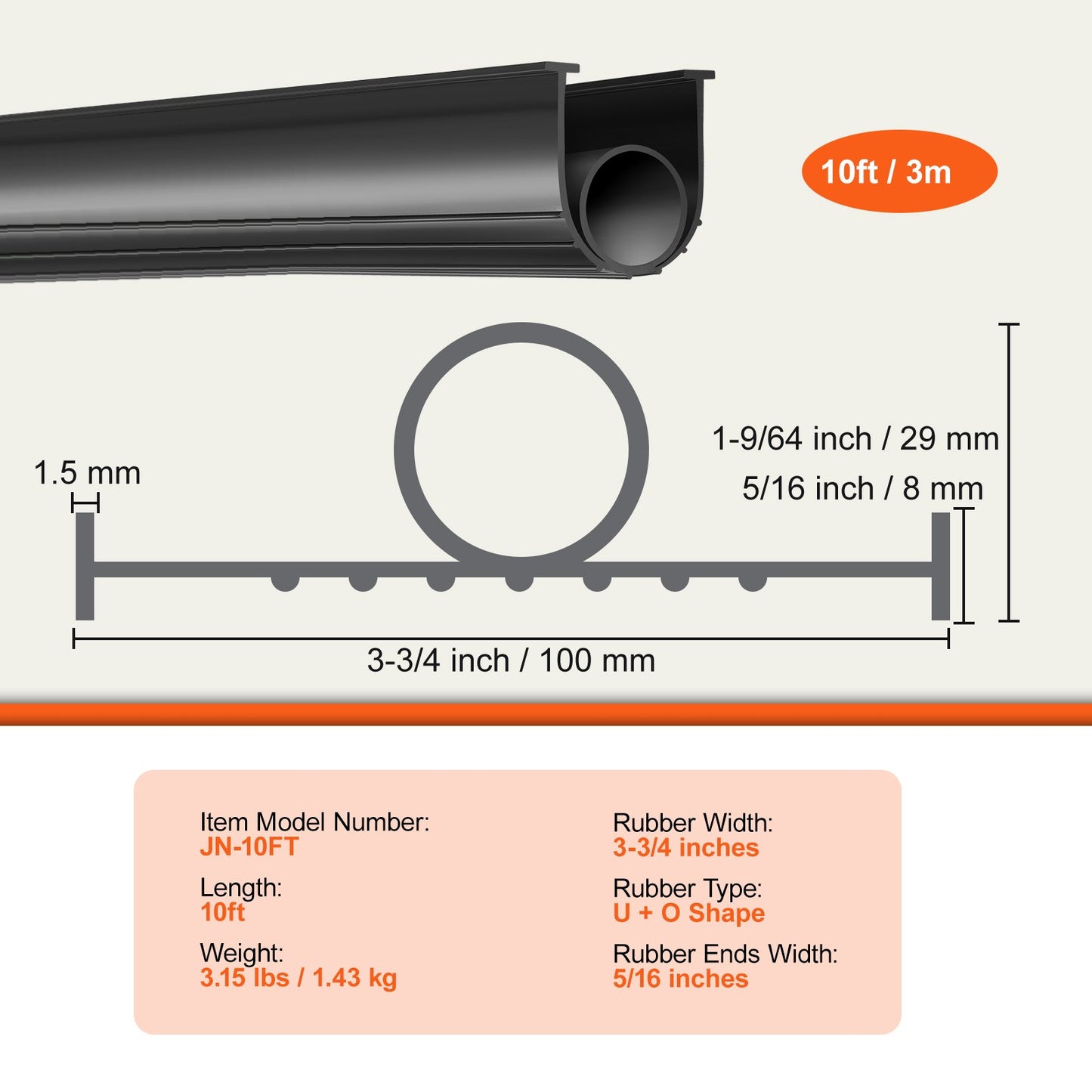 VEVOR Garage Door Seals Bottom Rubber, U Shape +O Ring Combination Garage Door Bottom,-$15