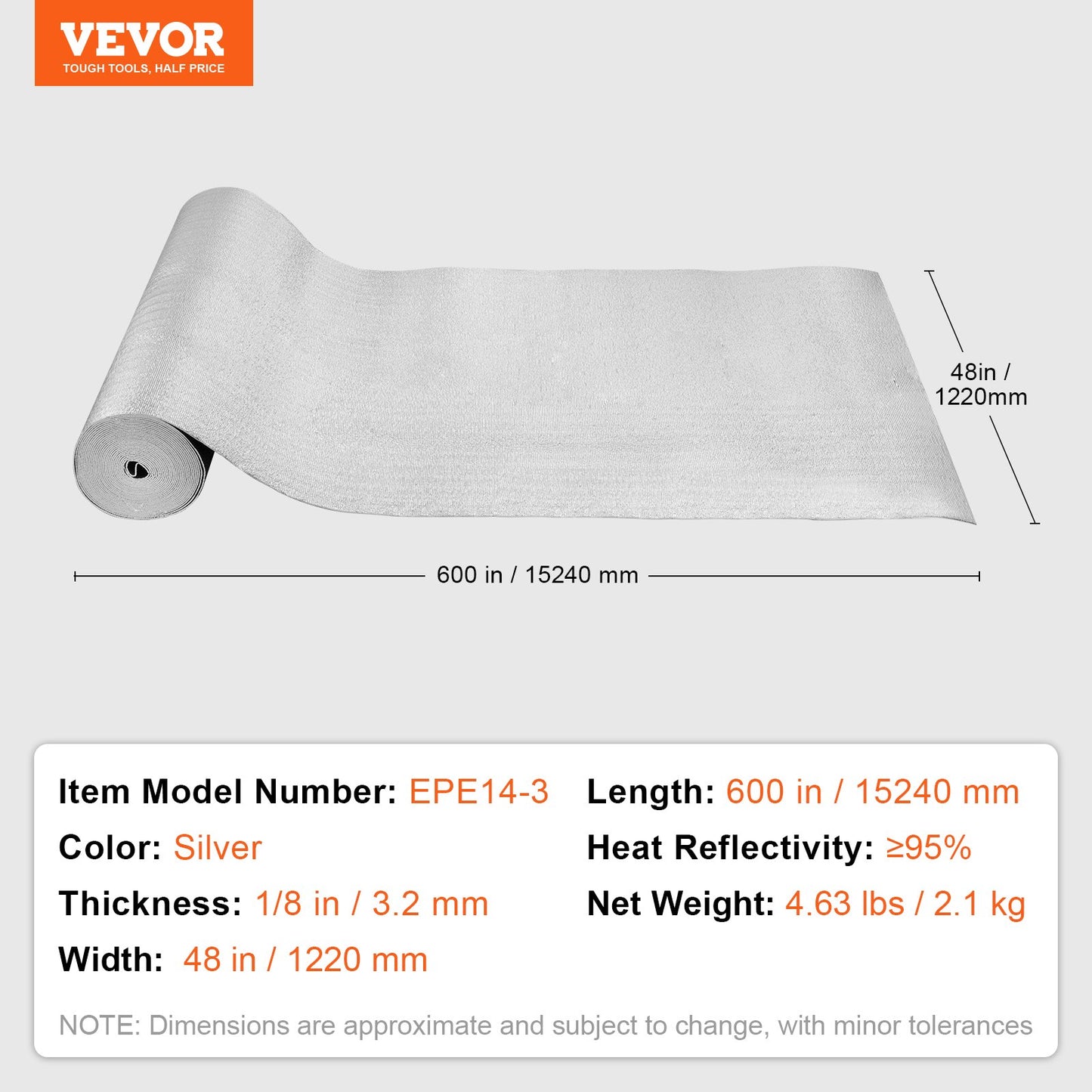 VEVOR Double Reflective Insulation Roll, Foam Core Radiant Barrier, 3.2 mm 48 in x 50 ft, -$60