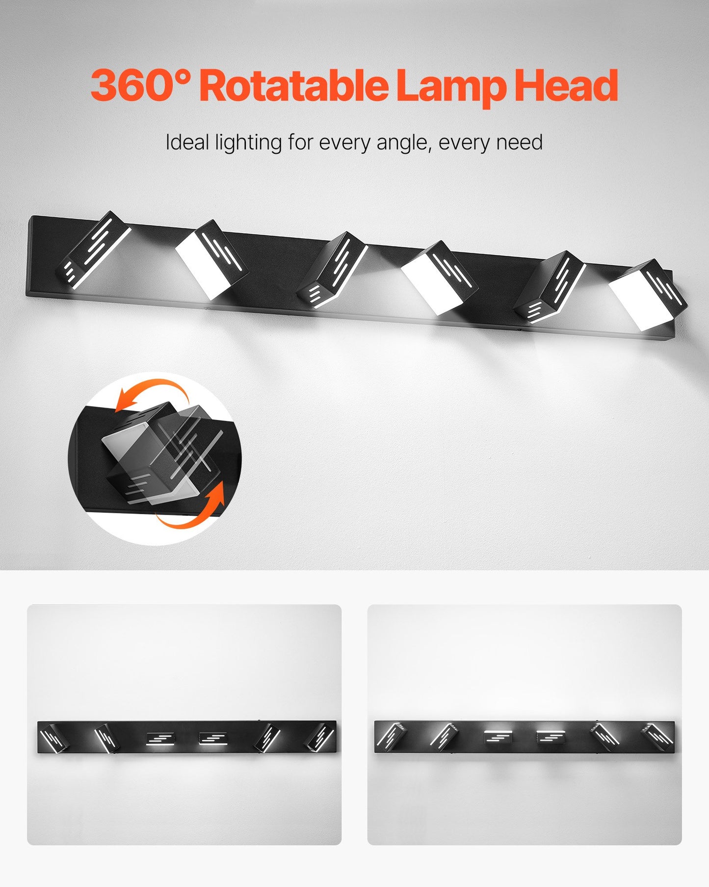 VEVOR 6-Light LED Modern VanityLight Fixtures, 40.35-Inch, Black Finish Bathroom Wall Lighting