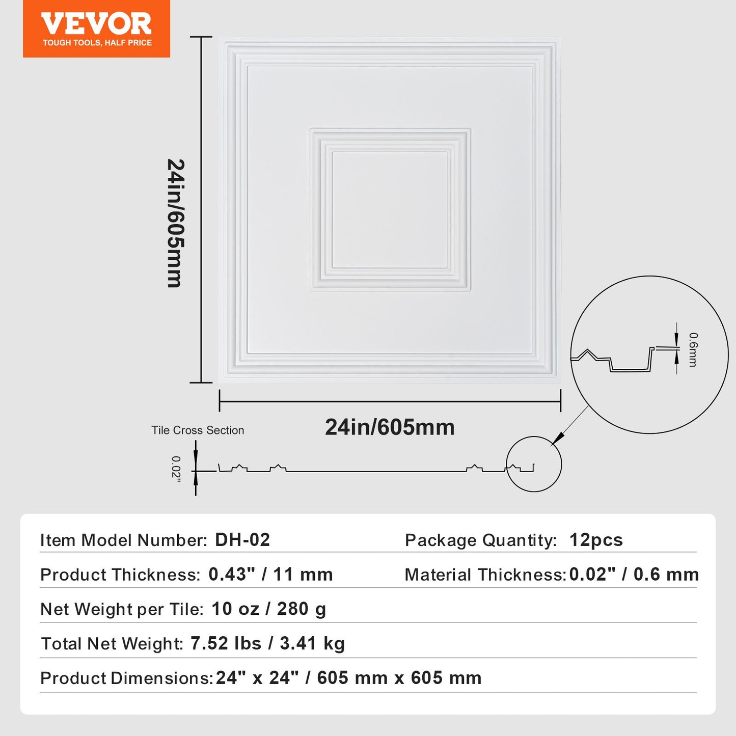 VEVOR Ceiling Tiles, 12-Pack 24 x 24 in, Drop Ceiling Tiles Premium PVC Sheet, Easy Installation,-$45
