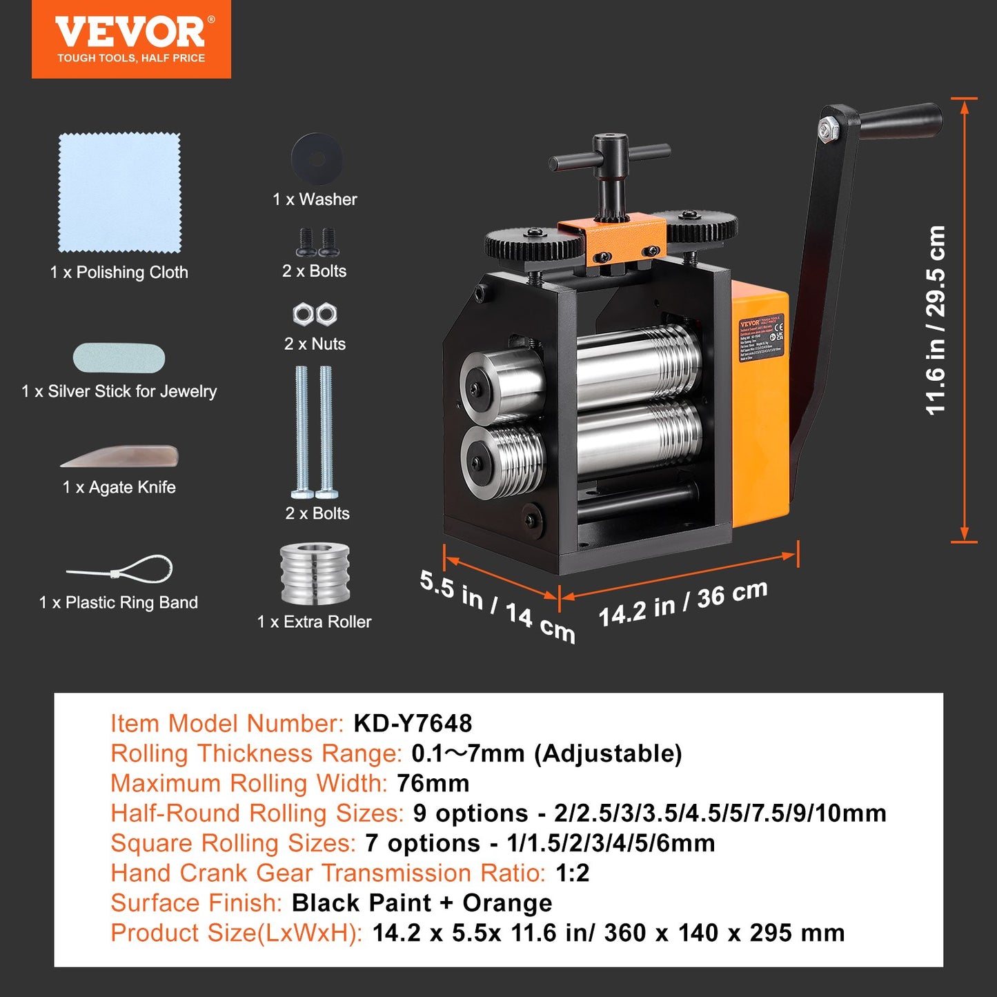 VEVOR Rolling Mill, 3"/76 mm Jewelry Rolling Mill Machine, 1: 2 Gear Ratio, 3-in-1,-$125