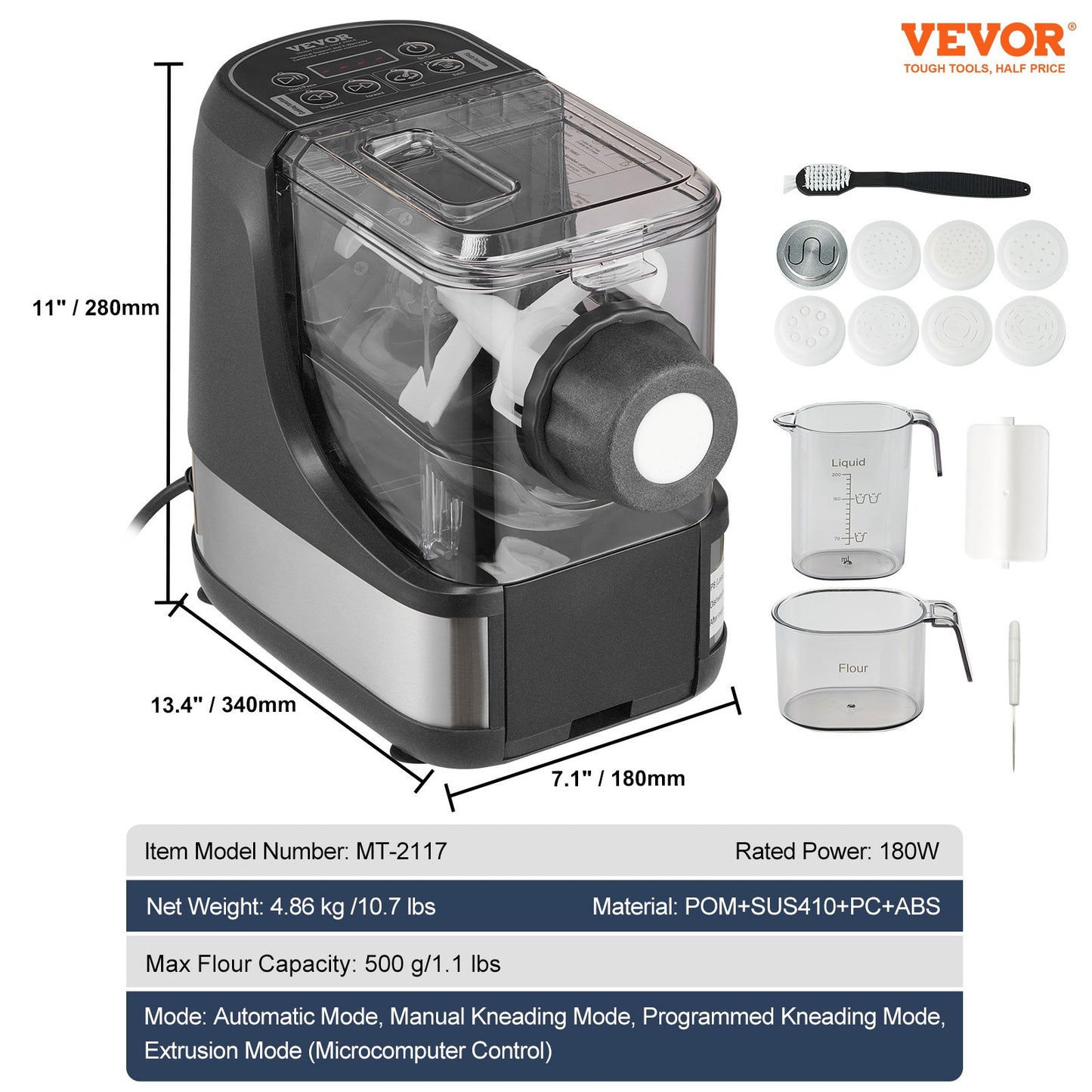 VEVOR Electric Pasta Maker, 150W Automatic Noodle Maker Machine with 8 Pasta Shapes,-$70
