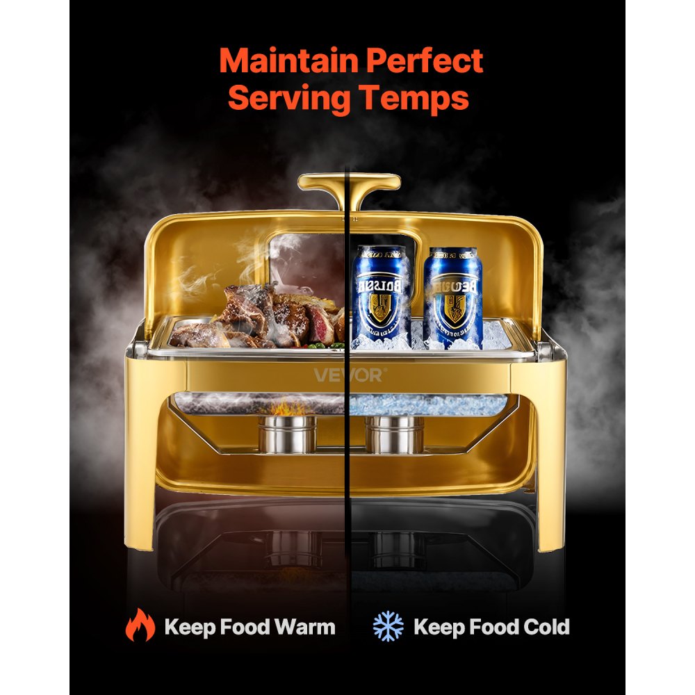 VEVOR Roll Top Chafing Dish Buffet Complete Set, 9Qt Stainless Steel Chafer with Full Size Pan,-$120