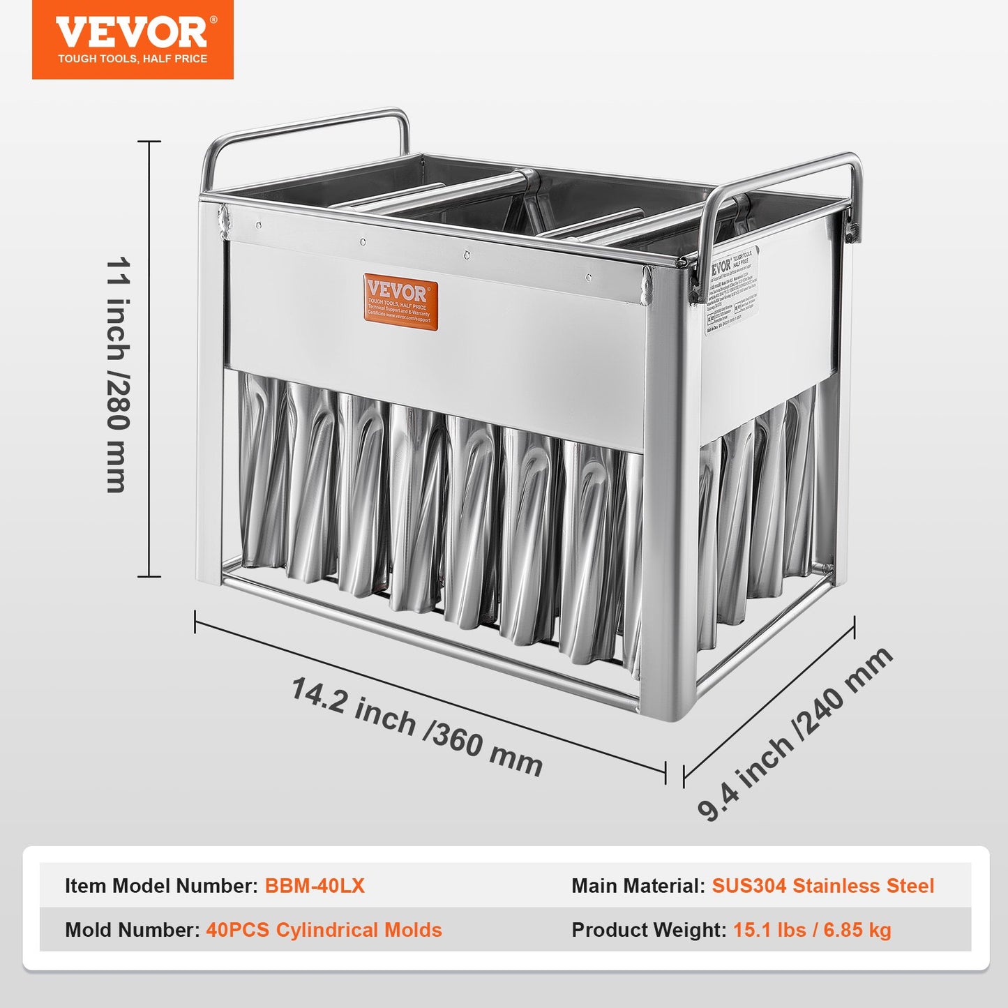 VEVOR Commercial Popsicle Moulds, 40PCS Cylindrical Stainless Steel Ice Lolly Popsicle Moulds,-$100