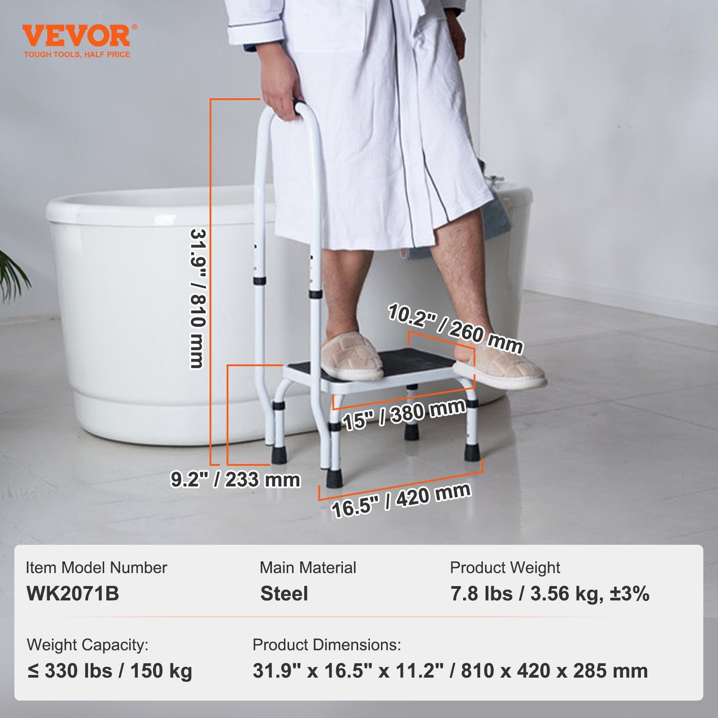 VEVOR Step Stool 1-Step 330lbs Capacity, 3 Adjustable Height with Handle Steel Step Ladder,-$45