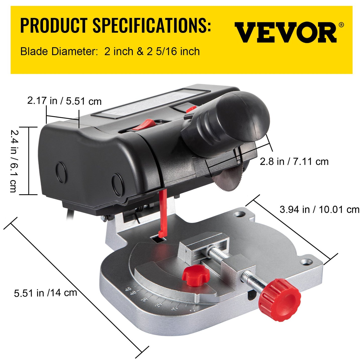 VEVOR Mini Miter Cut-off Chop Saw, Two 2-5/16\" Blade of Steel and Resin with 1/2inch Cutting Depth,-$40
