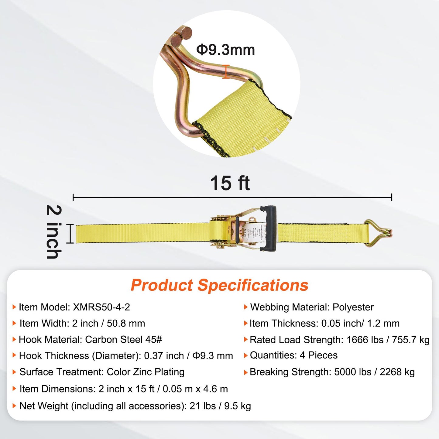 VEVOR Ratchet Tie Down Straps (4PK), 5000 lb Break Strength, Double J Hook Includes 4 Premium,-$35