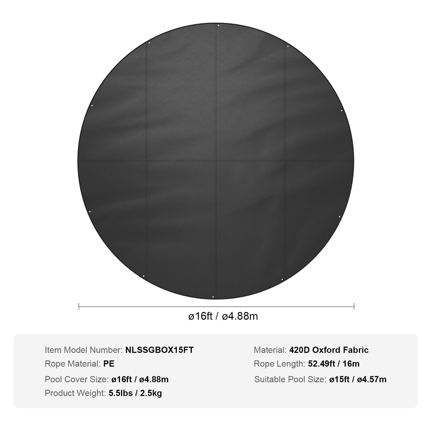 VEVOR 15 Ft Round Pool Cover, Solar Covers for Above Ground Pools, Safety Pool Cover with Drawstring Design,-$55