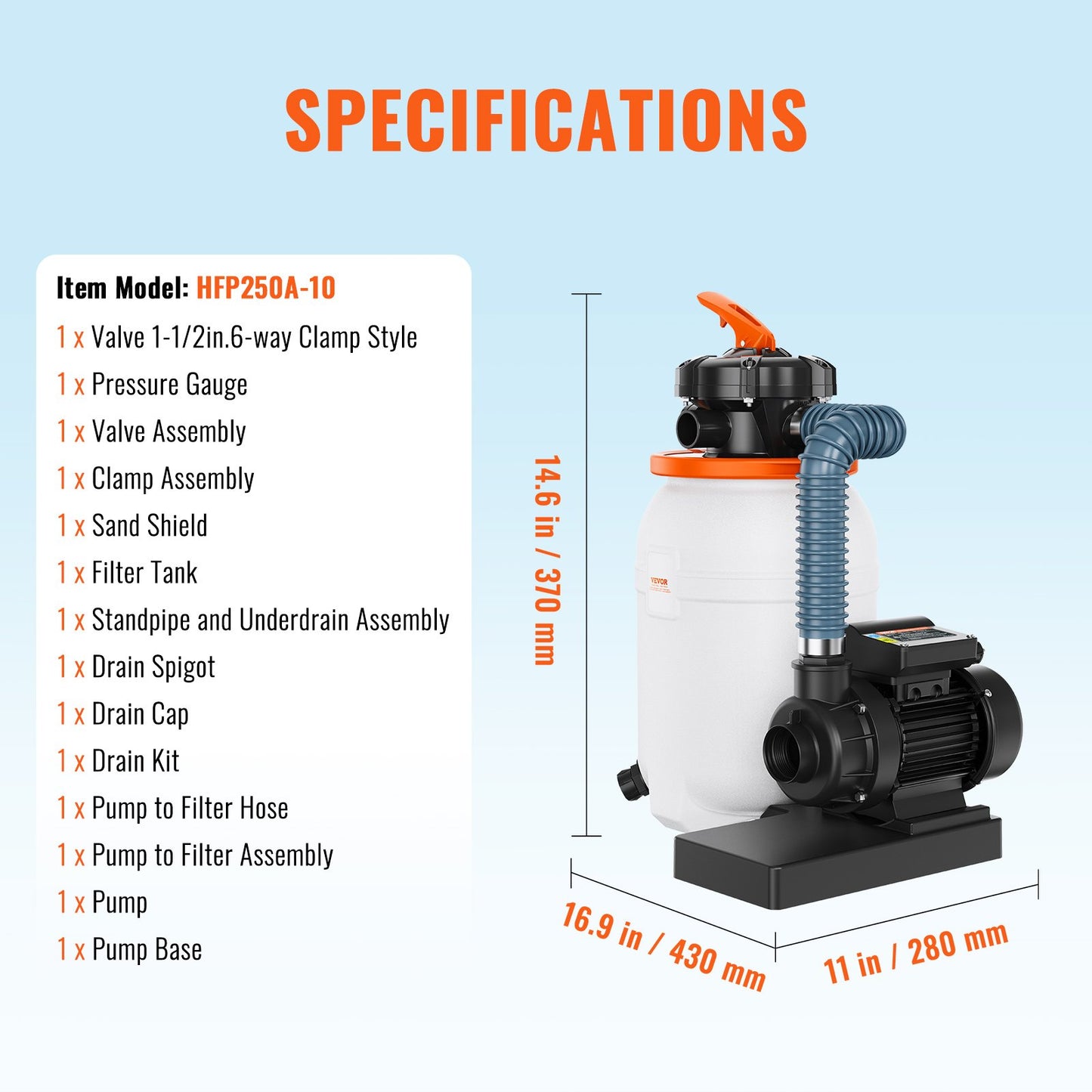 VEVOR Sand Filter Pump for Above Ground Pools, 10-inch, 1585 GPH, 0.33 HP Swimming Pool Pumps,-$100