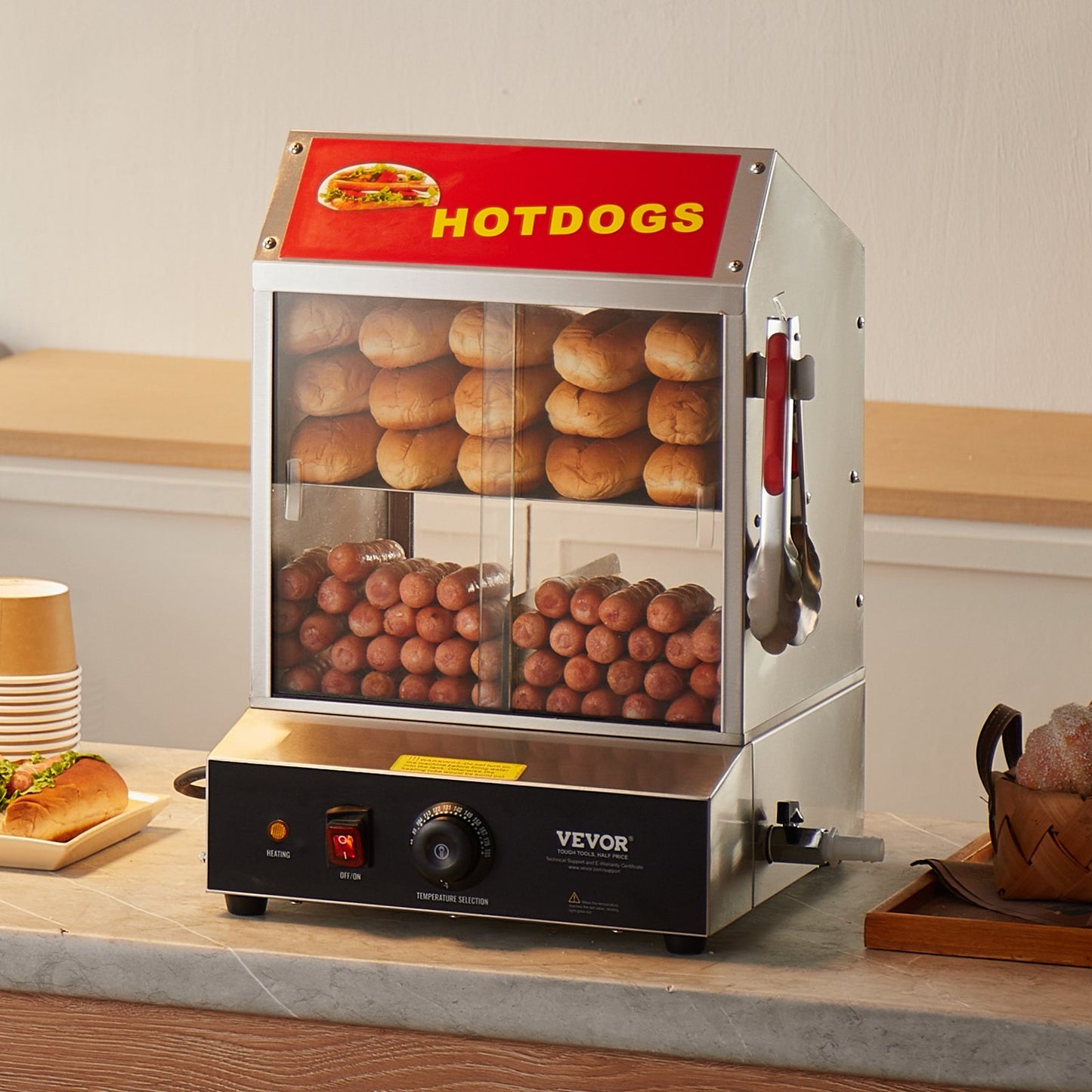 VEVOR Hot Dog Steamer, 28.5QT, 2-Tier Hot Dog Hut Steamer, 86℉~185℉ Temperature Control,-$185