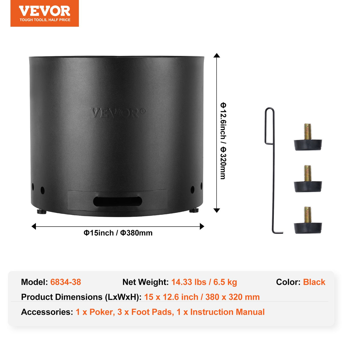 VEVOR Smokeless Fire Pit Stove Bonfire,Wood Burning Fireplaces W/Removable Ash Pan,SUS430 Stainless Steel inner Portable Outdoor Firepit,for Outdoor Patio Camping