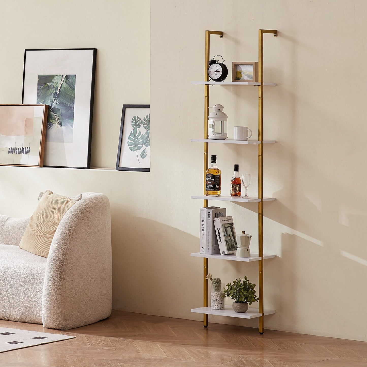 VEVOR Ladder Shelf, 5-Tier Bookshelf 15.6x11.8in, Open Wall-Mounted Ladder Shelf with Metal Frame,-$40