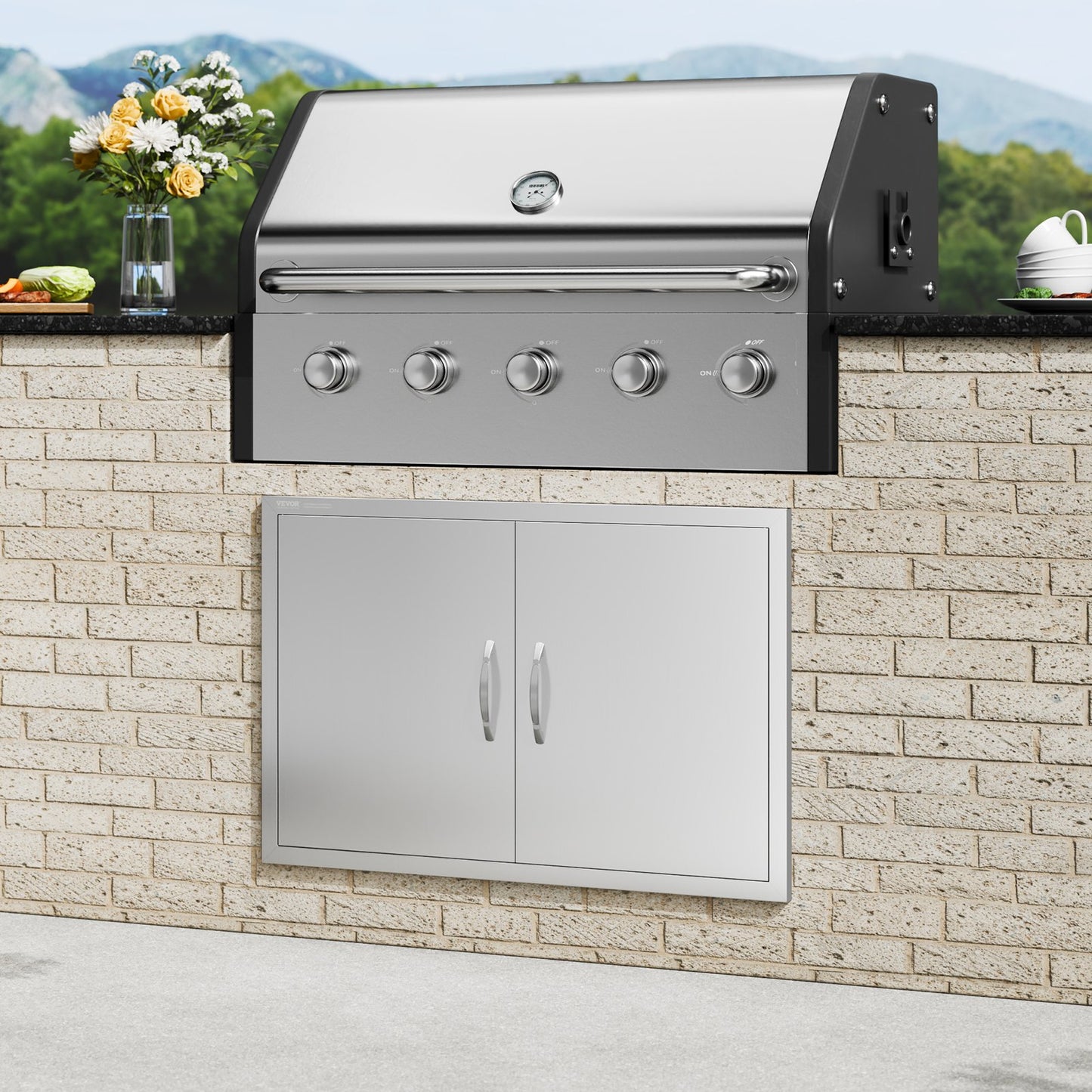 VEVOR BBQ Access Door, 35W x 24H Inch Double Outdoor Kitchen Door, Stainless Steel Flush Mount Door, -$70