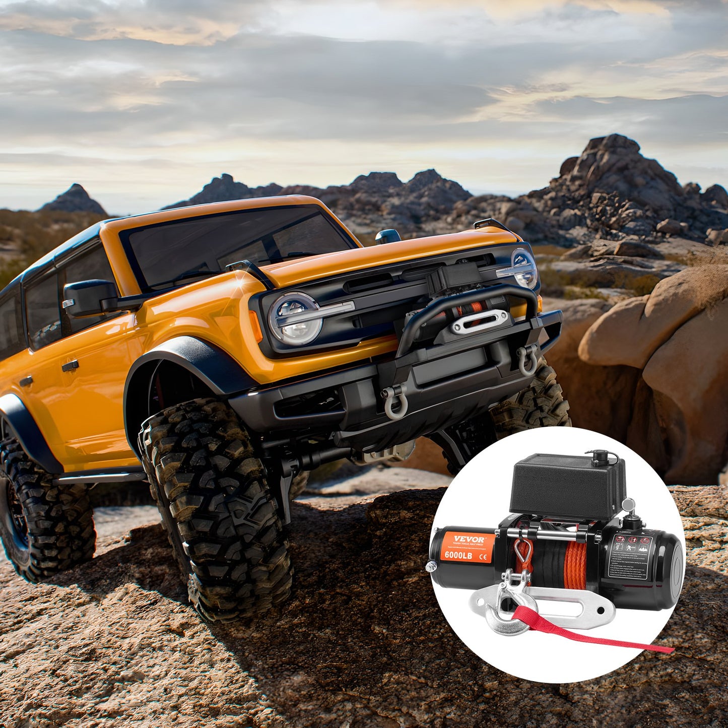 VEVOR Electric Winch, 6000 lb, 12V DC Truck Winch with Φ1/4 in x 55 ft Synthetic Rope Aluminum,-$180