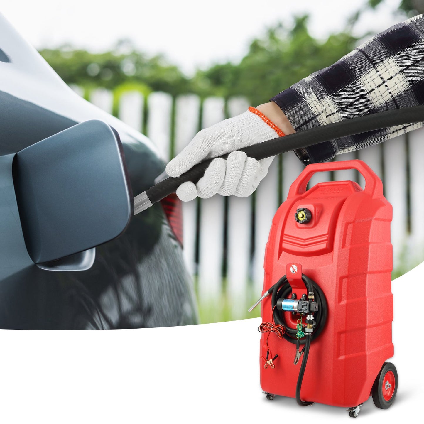 VEVOR Fuel Caddy, 32 Gallon, Portable Fuel Storage Tank On-Wheels, with 12V DC Transfer Pump,-$330