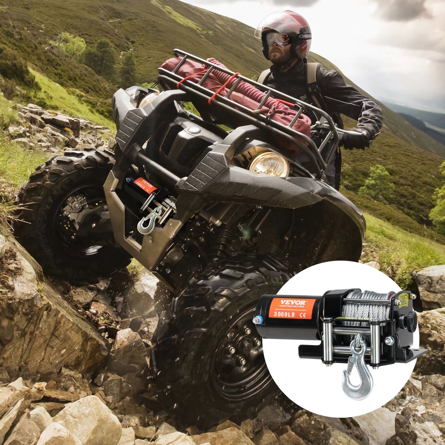 VEVOR Electric Winch, 3000 lb Line Pull Capacity, 12V DC ATV/UTV Winch with Φ3/16 in x 39 ft,-$75