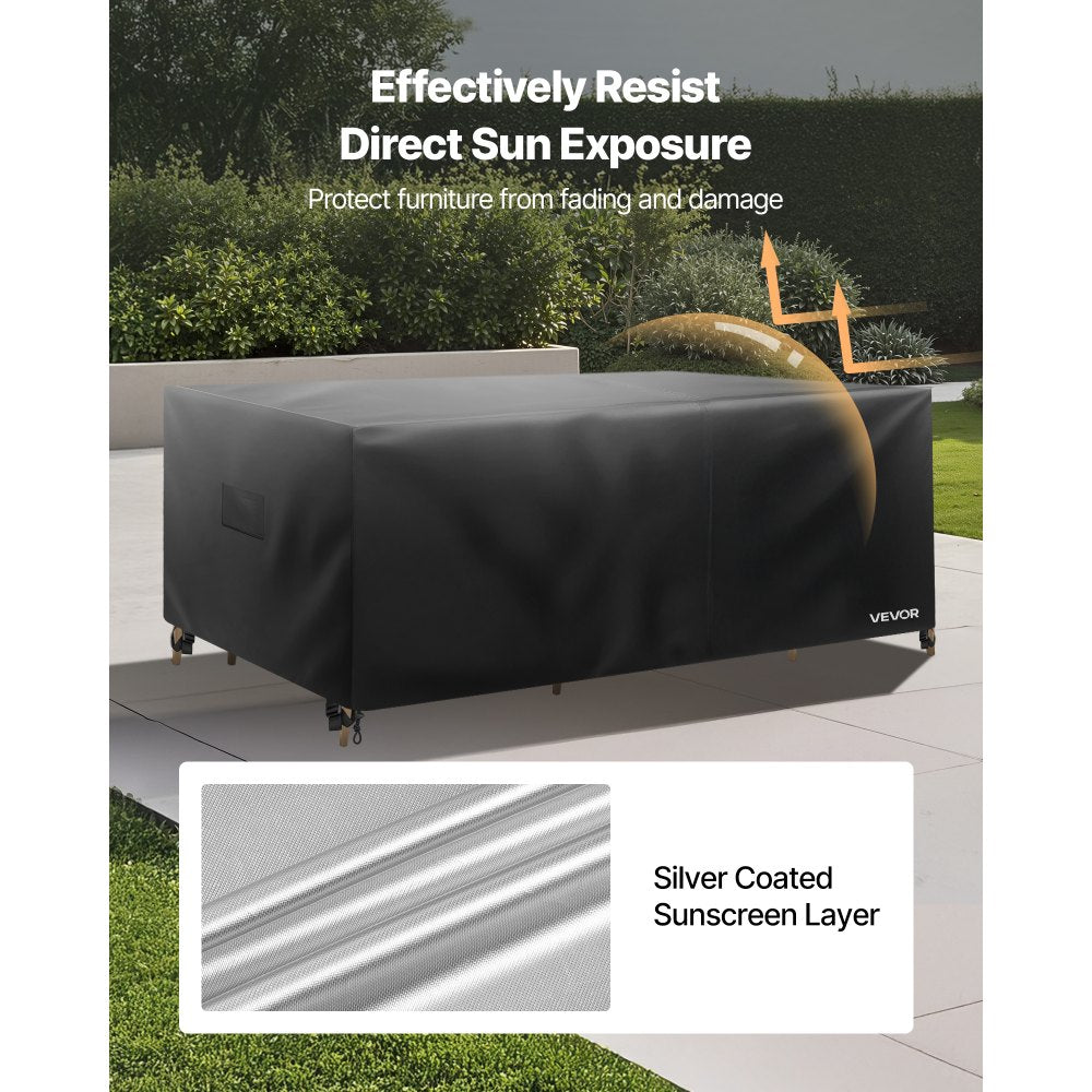 VEVOR Large Rectangular Outdoor Patio Furniture Cover, 420D Heavy Duty Waterproof  w/Air Vent F/All Weather