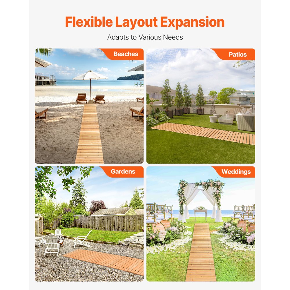 Open Box VEVOR Wooden Garden Pathway,Non-Slip Straight Garden Walkway