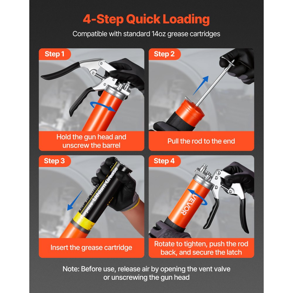 VEVOR Grease Gun, 8000 PSI, Pistol Grip Grease Gun Kit with 14 oz Capacity, Includes 18-Inch Flex Hose,-$20