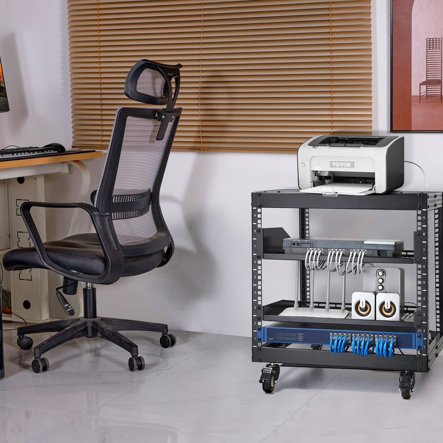 VEVOR 9U Open Frame Server Rack, 23''-40'' Adjustable Depth, Free Standing or Wall Mount Network,-$60
