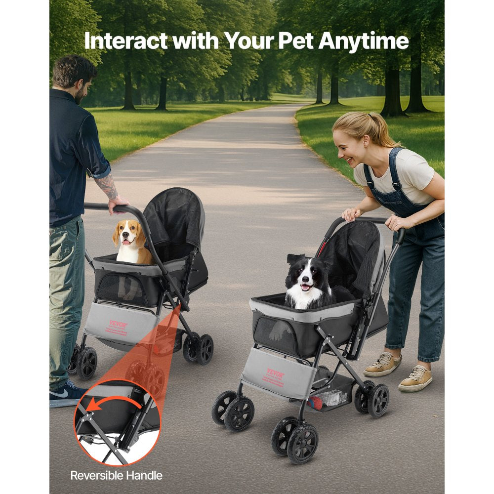 VEVOR Pet Stroller, 44 lbs Weight Capacity, Foldable Dog Stroller Cart, 4 Wheels with Mesh Windows,-$70