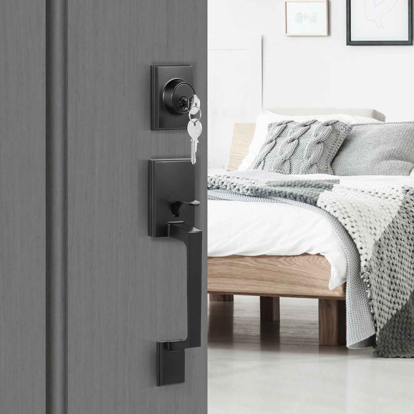 VEVOR Front Door Handle and Deadbolt Set, Square Entry Handle Set with Lever, Single Cylinder,-$35