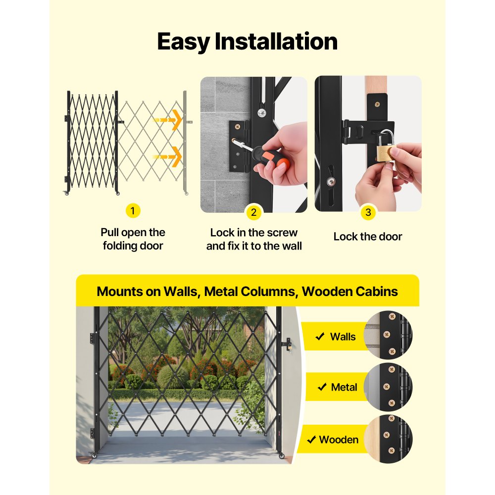 VEVOR Single Folding Security Gate, Lockable Scissor Gate with 360° Swivel Casters,-$85