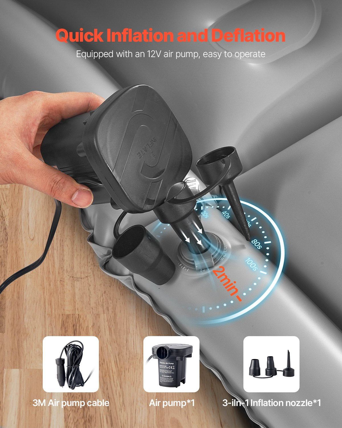 VEVOR Car Air Mattress, Inflatable Car Camping Mattress, Flocking Thickened Travel Beds, Comfortable,-$45