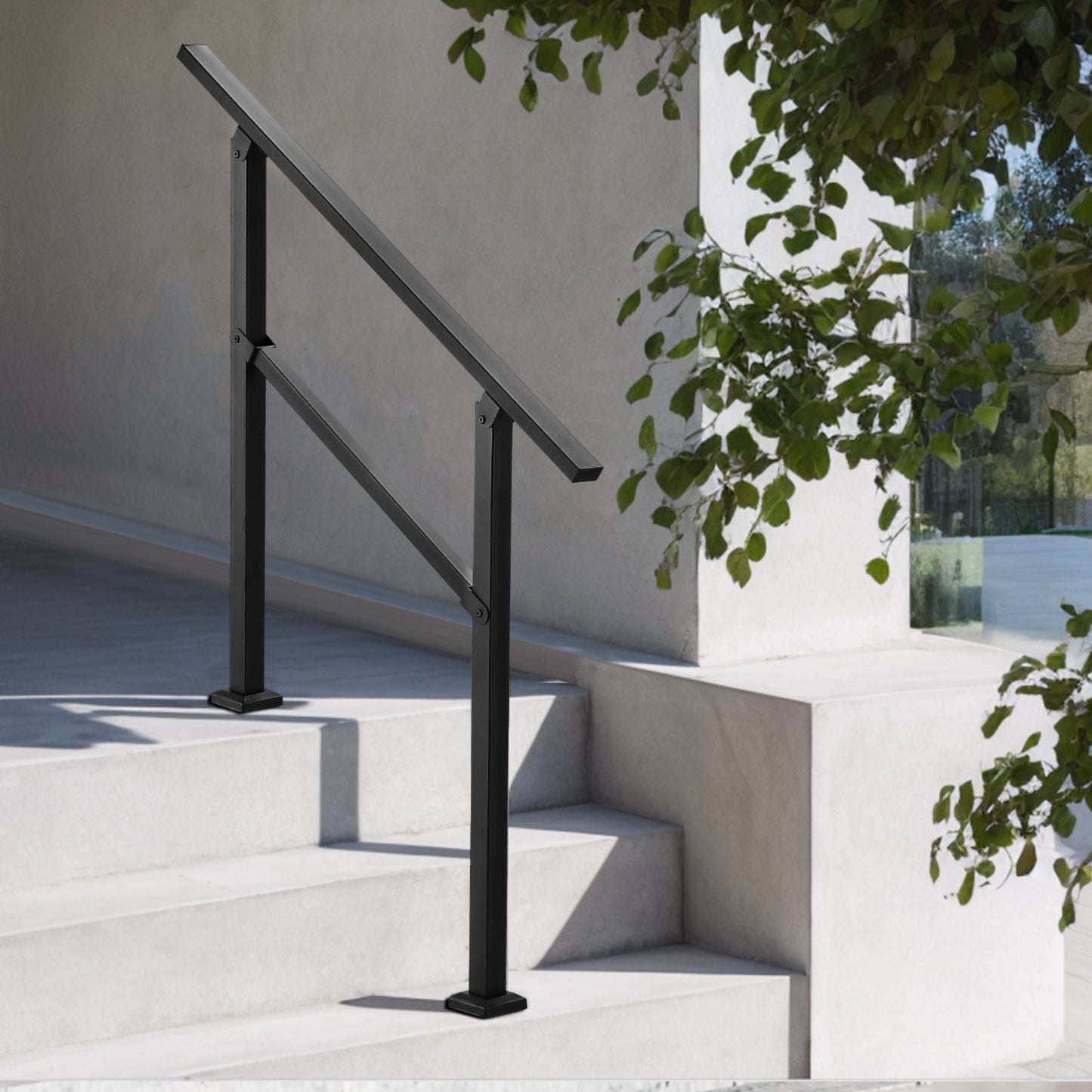 VEVOR Outdoor Handrails for Steps, 2-3 Step Stair Rail Kit, Black Square Tube with Horizontal Bar,-$35